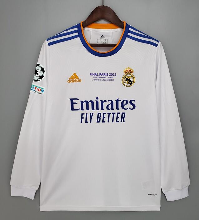 Real Madrid 2021/22 Home UCL Final Game Long Sleeved Shirt Soccer Jersey With Patch