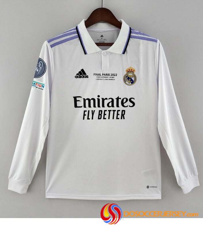 Real Madrid 2022/23 Home UCL Final Game Long Sleeved Shirt Soccer Jersey With Patch