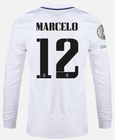 Real Madrid 2022/23 Home 12 MARCELO Long Sleeved Shirt Soccer Jersey