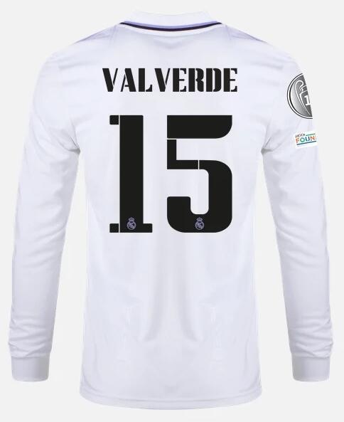 Real Madrid 2022/23 Home 15 FEDERICO VALVERDE Long Sleeved Shirt Soccer Jersey