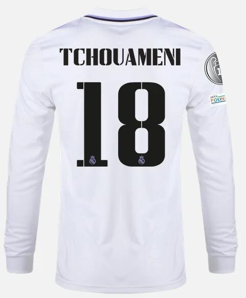 Real Madrid 2022/23 Home 18 AURÉLIEN TCHOUAMÉNI Long Sleeved Shirt Soccer Jersey