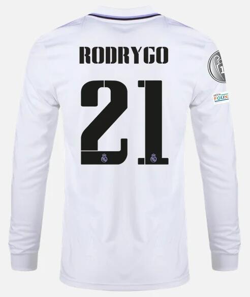 Real Madrid 2022/23 Home 21 RODRYGO Long Sleeved Shirt Soccer Jersey
