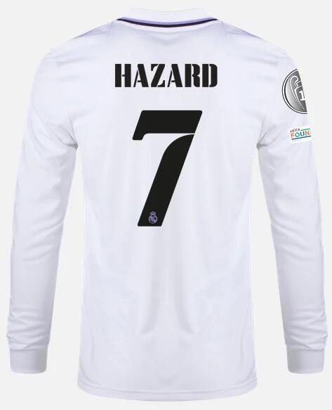 Real Madrid 2022/23 Home 7 Hazard Long Sleeved Shirt Soccer Jersey