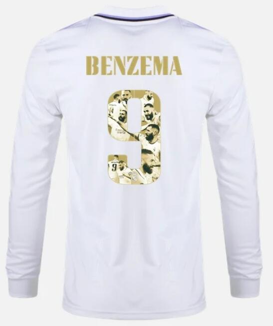 Real Madrid 2022/23 BALLON D'OR Home 9 Benzema Long Sleeved Shirt Soccer Jersey
