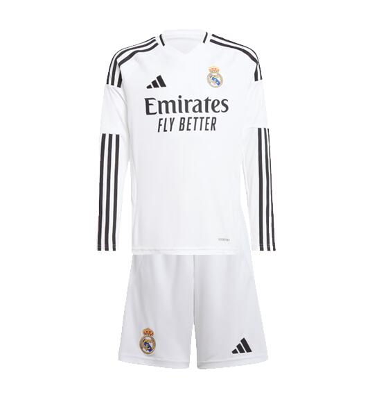 Real Madrid 2024/25 Home Kids Long Sleeved Soccer Kits Children Shirt + Shorts