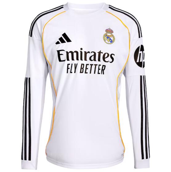 Real Madrid 2025/26 Home Long Sleeve Shirt Soccer Jersey