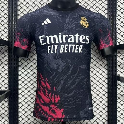 Real Madrid 2024/25 Special Black Red Dragon Match Version Shirt Soccer Jersey