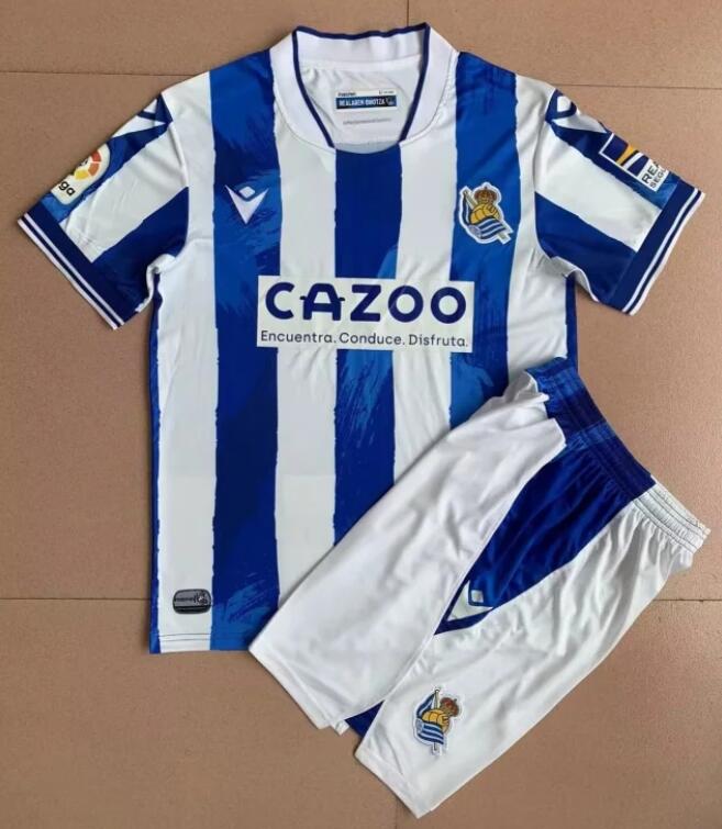 Real Sociedad 2022/23 Home Kids Soccer Jersey Kit Children Shirt + Shorts