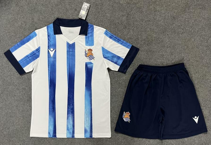 Real Sociedad 2023/24 Home Kids Soccer Jersey Kit Children Shirt + Shorts