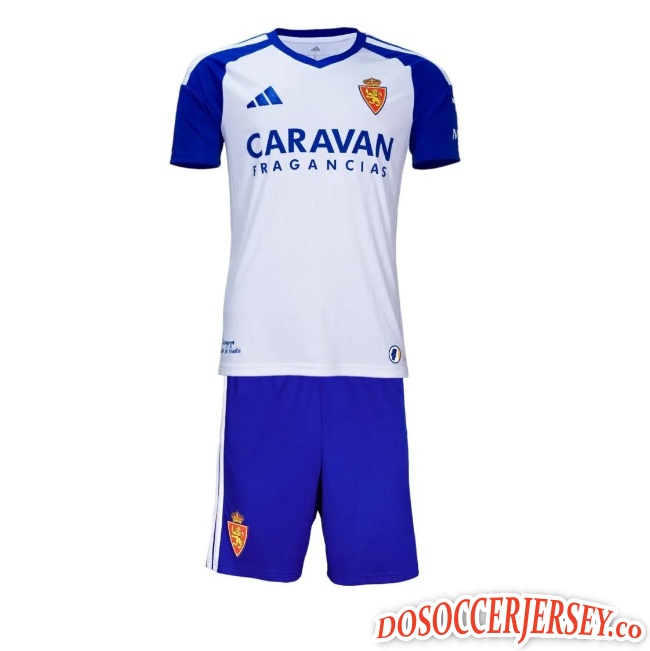 Real Zaragoza 2026/27 Home Kids Soccer Jersey Kit Children Shirt + Shorts