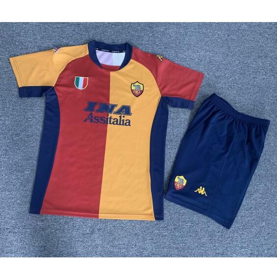 Roma 2001/02 Home Kids Retro Soccer Kits Children Shirt + Shorts