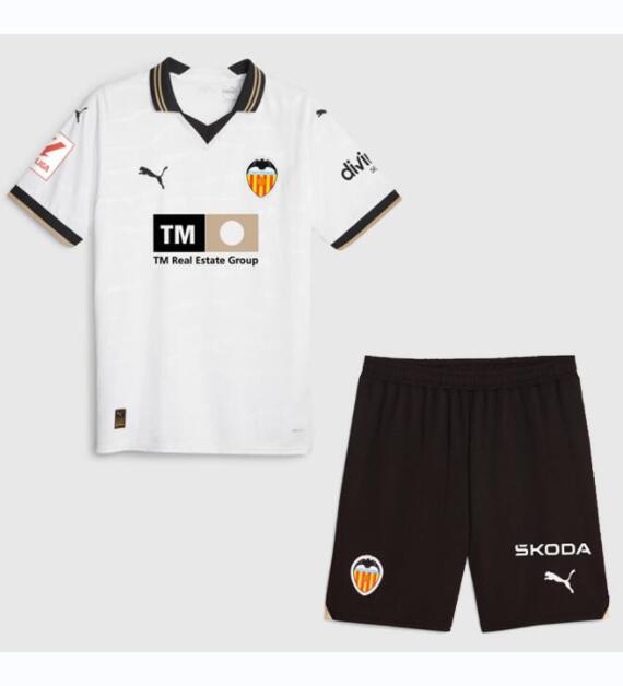 Valencia 2023/24 Home Kids Soccer Jersey Kit Children Shirt + Shorts