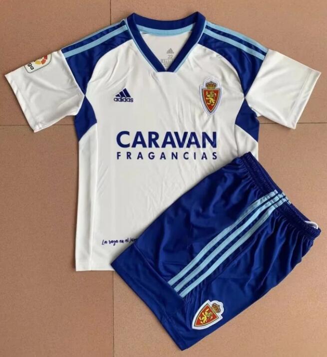 Real Zaragoza 2022/23 Home Kids Soccer Jersey Kit Children Shirt + Shorts