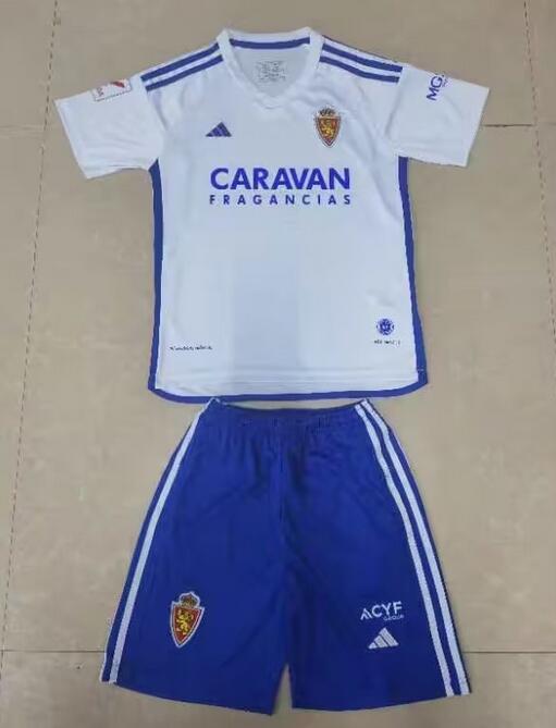 Real Zaragoza 2023/24 Home Kids Soccer Jersey Kit Children Shirt + Shorts