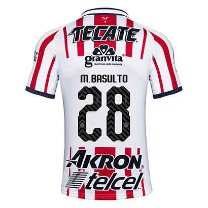 Deportivo Guadalajara Chivas 2018/19 M Basulto 28 Home Shirt Soccer Jersey