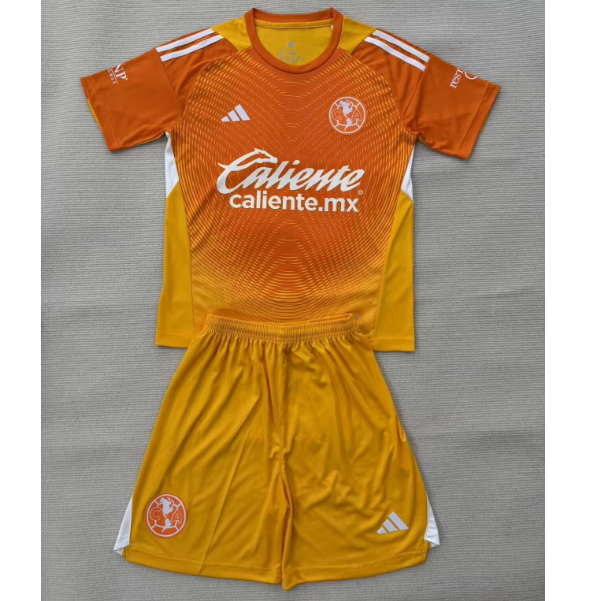 Club America 2025/26 Goalkeeper Kids Orange Soccer Kits Children Shirt + Shorts