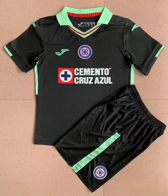 Cruz Azul 2022/23 Goalkeeper Black Kids Soccer Kits Children Shirt + Shorts