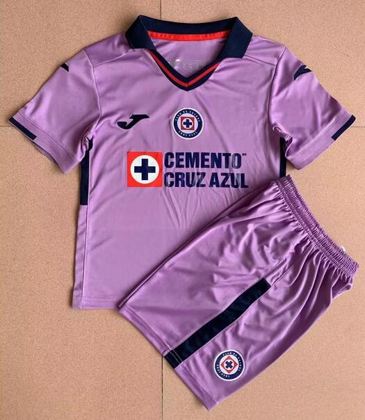 Cruz Azul 2022/23 Goalkeeper Purple Kids Soccer Kits Children Shirt + Shorts