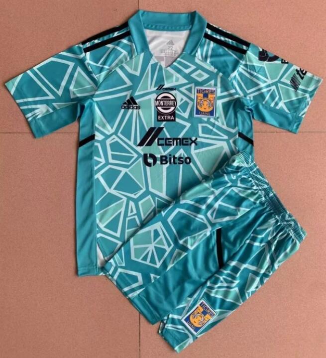 Tigres 2022/23 Goalkeeper Blue Kids Soccer Suits Children Shirt + Shorts