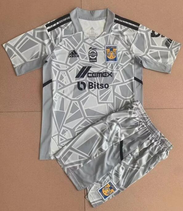 Tigres 2022/23 Goalkeeper Grey Kids Soccer Kits Children Shirt + Shorts