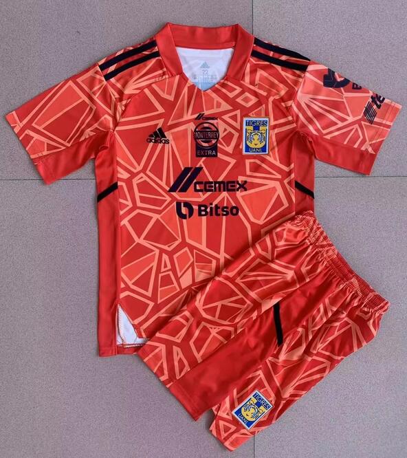 Tigres 2022/23 Goalkeeper Orange Kids Soccer Kits Children Shirt + Shorts