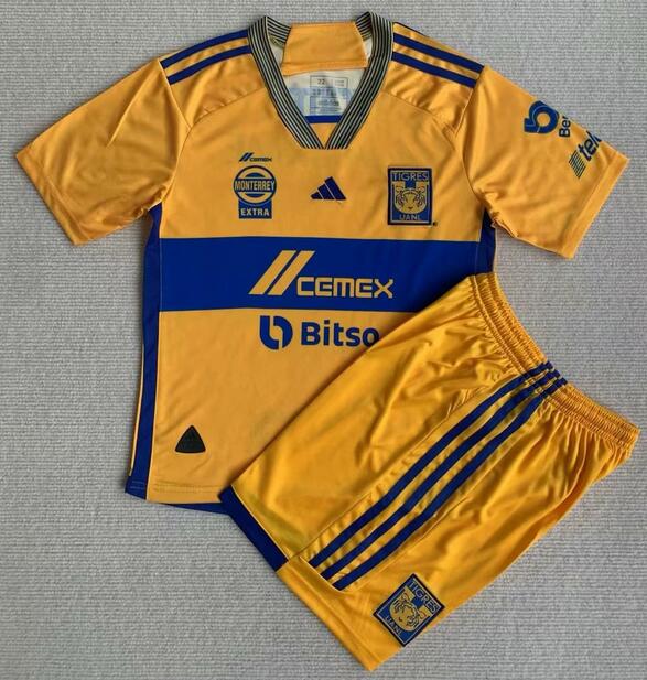 Tigres 2023/24 Home Kids Soccer Kits Children Shirt + Shorts