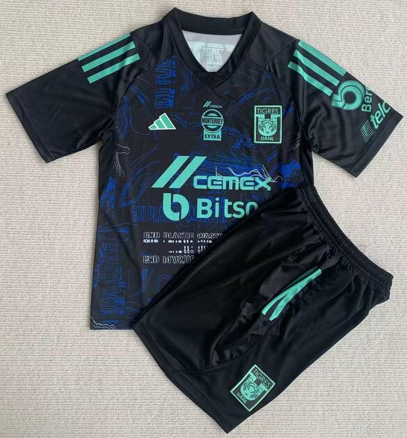 Tigres 2023/24 Special Kids Black Soccer Kits Children Shirt + Shorts