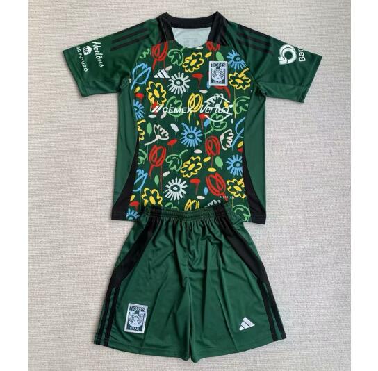 Tigres 2024/25 Special Kids Green Soccer Kits Children Shirt + Shorts