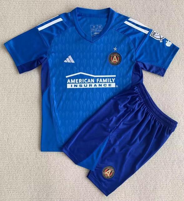 Atlanta United 2023/24 Goalkeeper Kids Blue Soccer Jersey Kit Children Shirt + Shorts