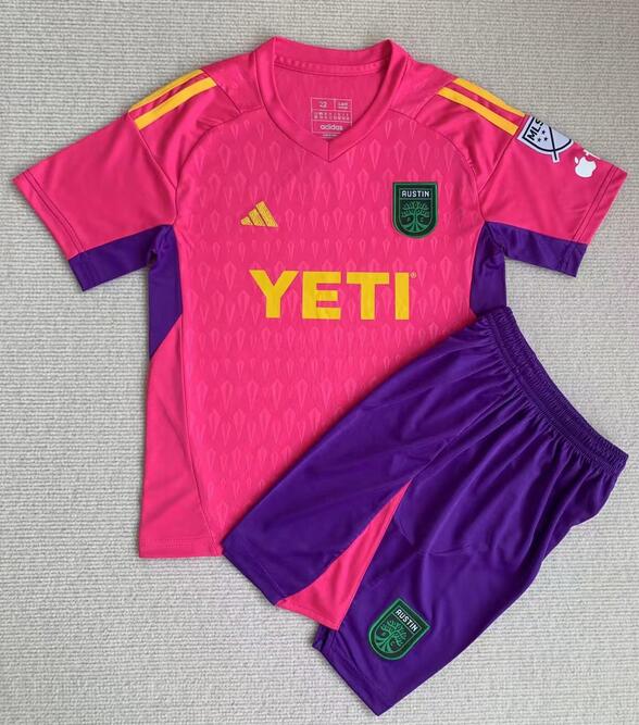 Austin FC 2023/24 Goalkeeper Kids Pink Soccer Kit Children Shirt + Shorts