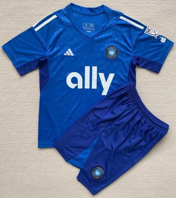Charlotte FC 2023/24 Goalkeeper Blue Kids Soccer Jersey Kit Children Shirt + Shorts
