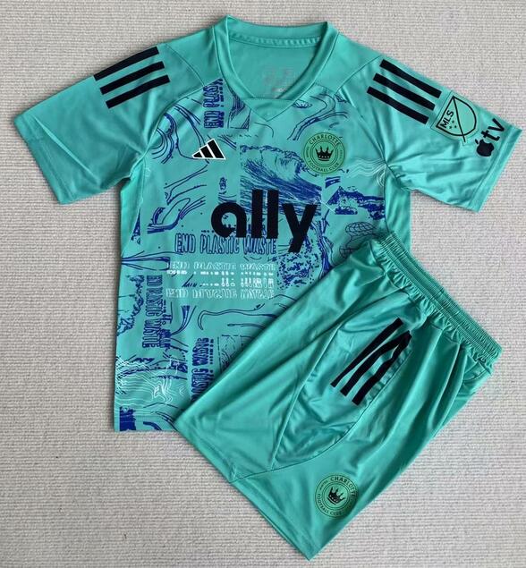 Charlotte FC 2023/24 Special Kids Green Soccer Jersey Kit Children Shirt + Shorts