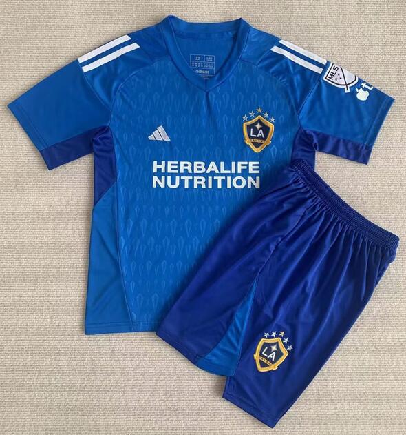 Los Angeles Galaxy 2023/24 Goalkeeper Blue Kids Soccer Jersey Kit Children Shirt + Shorts