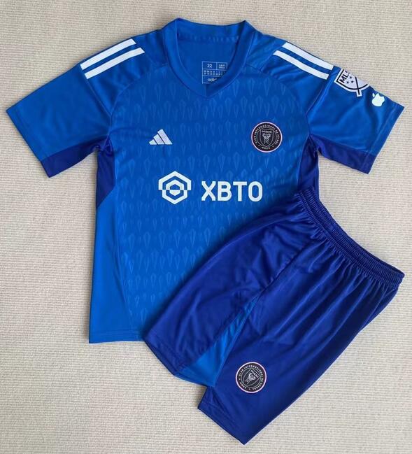 Inter Miami 2023/24 Goalkeeper Kids Blue Soccer Kit Children Shirt + Shorts