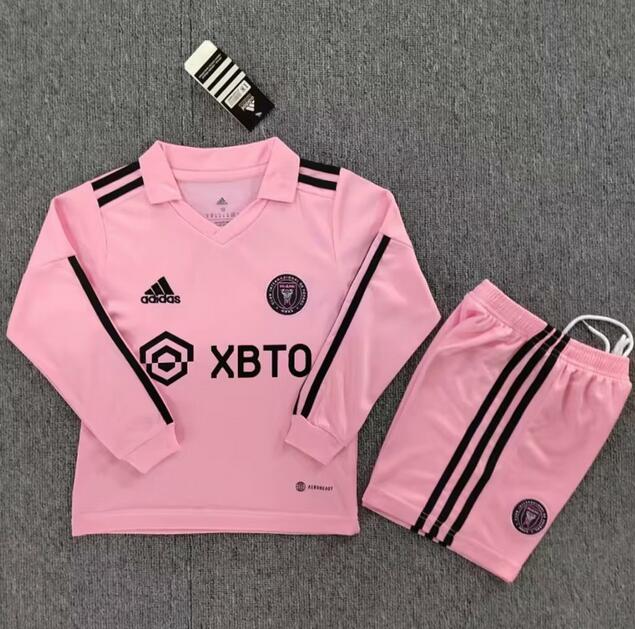Inter Miami 2023/24 Home Kids Long Sleeved Soccer Kit Children Shirt + Shorts