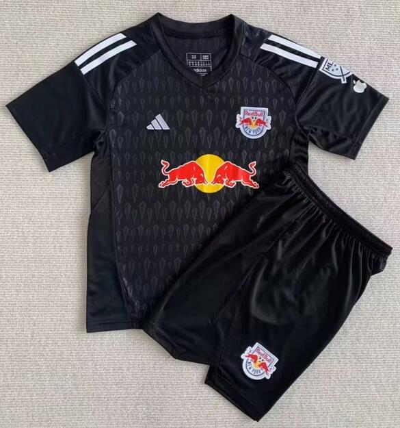 New York Red Bulls 2023/24 Goalkeeper Black Kids Soccer Kit Children Shirt + Shorts