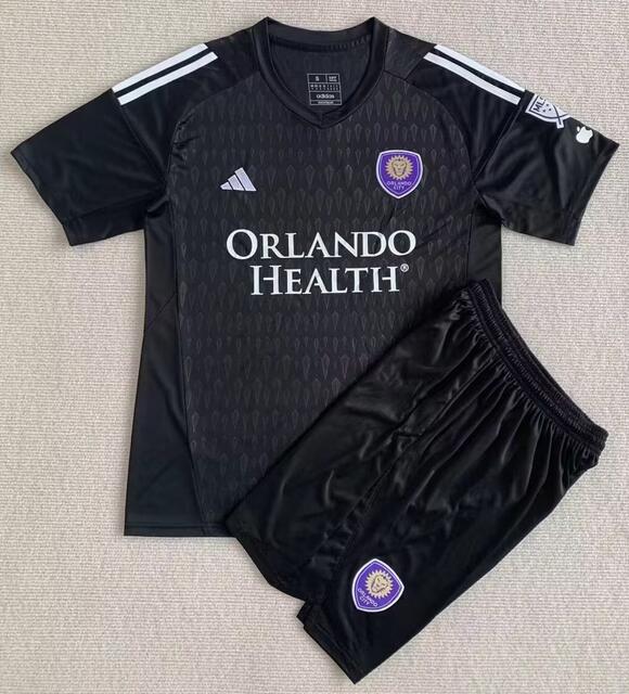 Orlando City 2023/24 Goalkeeper Black Kids Soccer Jersey Kit Children Shirt + Shorts