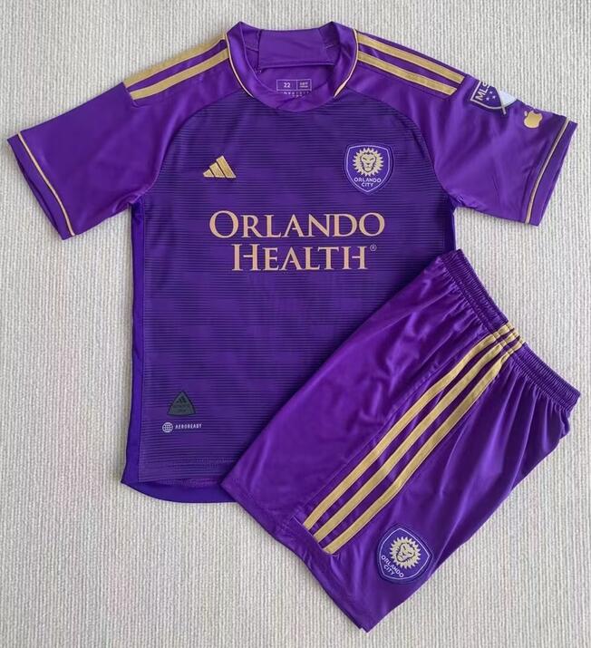 Orlando City 2023/24 Home Kids Soccer Jersey Kit Children Shirt + Shorts