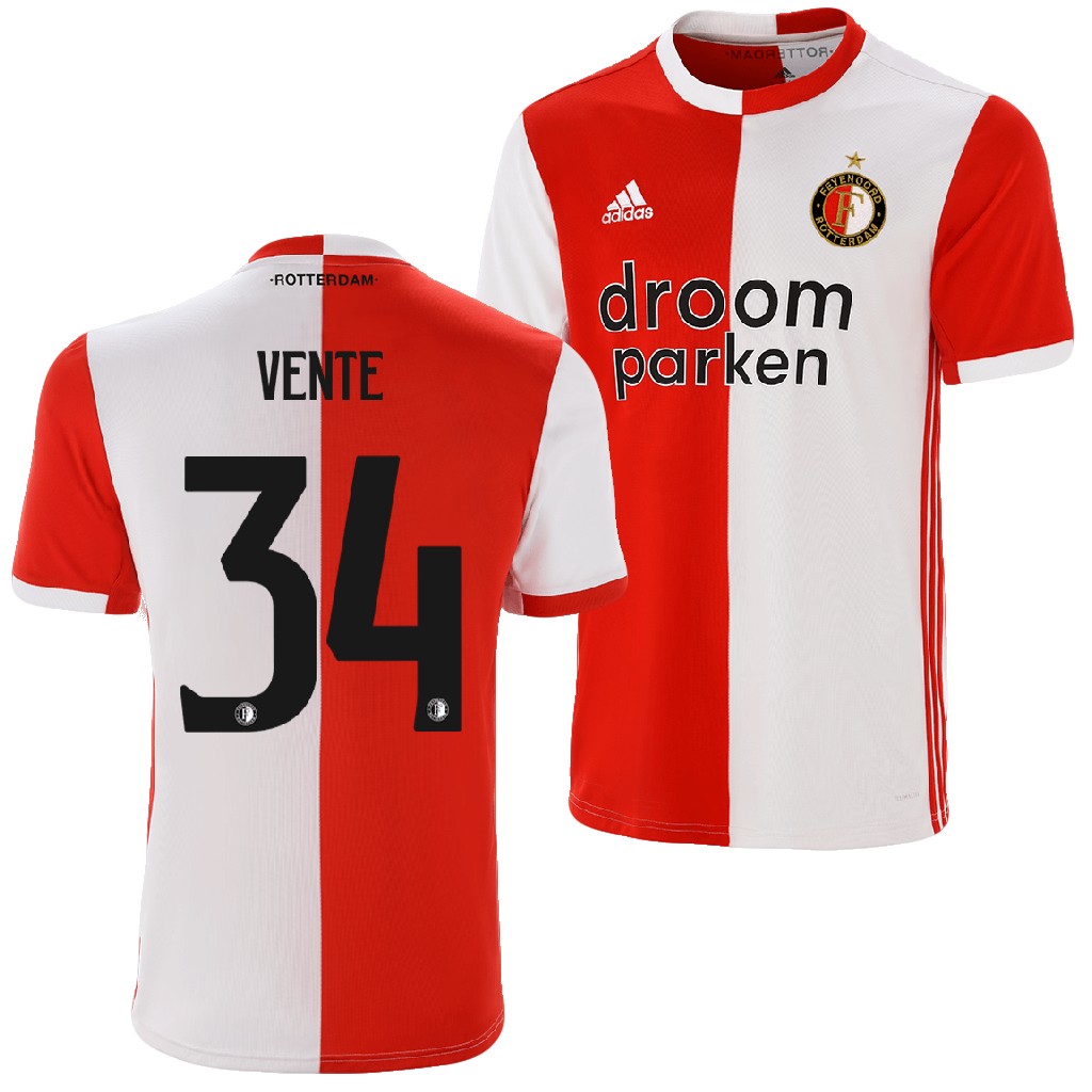 Feyenoord Rotterdam 2019/20 Home Shirt Dylan Vente #34 Soccer Jersey