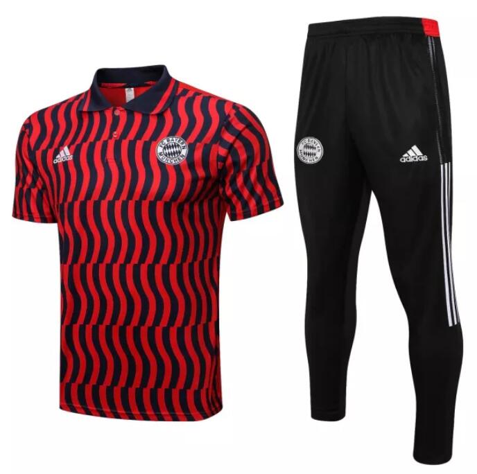 Bayern Munich 2022/23 Red Black Line Polo Suit (Shirt+Trouser)