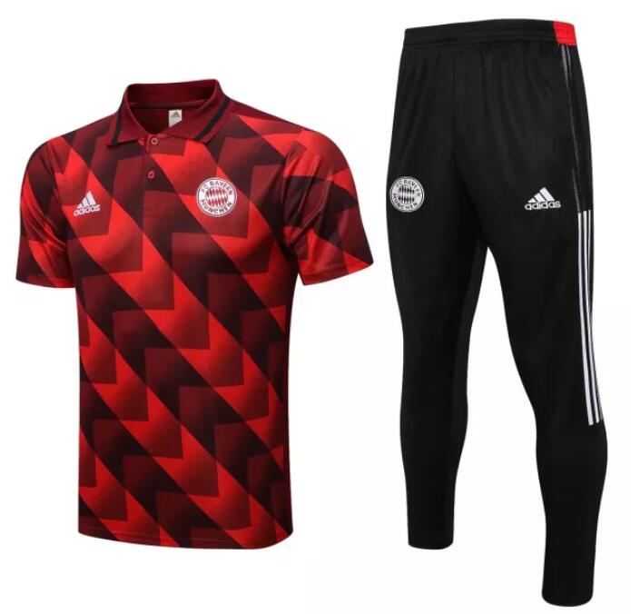 Bayern Munich 2022/23 Red Black Polo Suit (Shirt+Trouser)