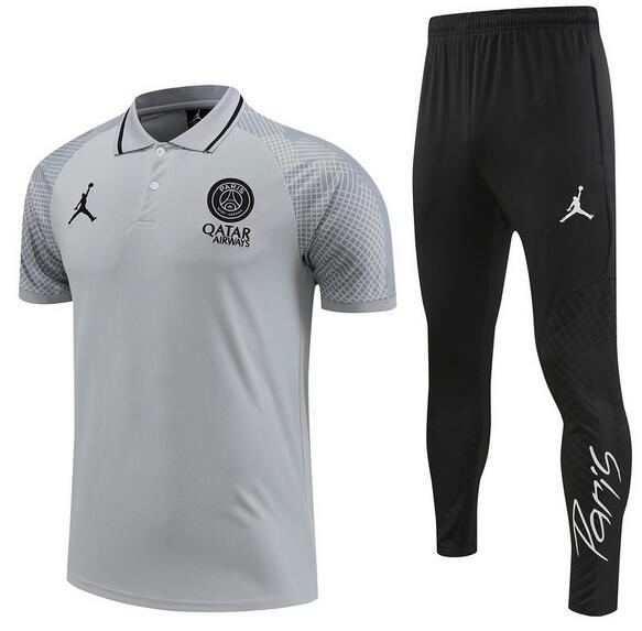 PSG 2022/23 Light Gray Polo Suit (Shirt+Trouser)