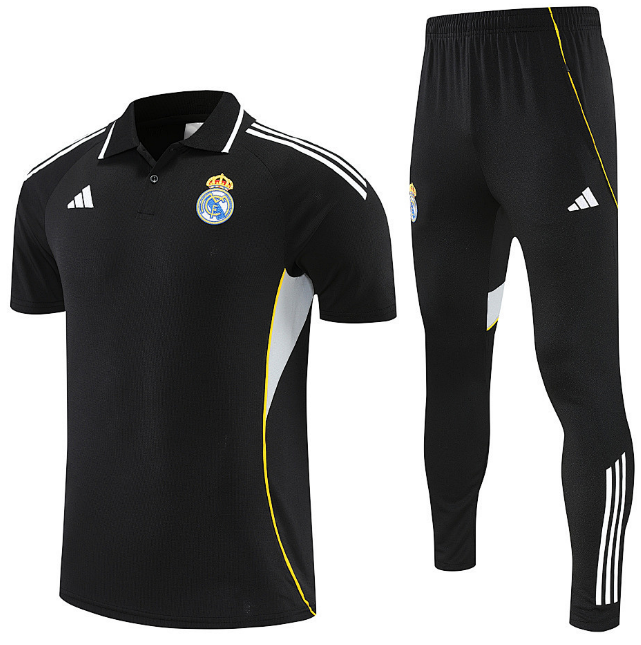 Real Madrid 2025/26 Black White Polo Suit (Shirt+Pants)