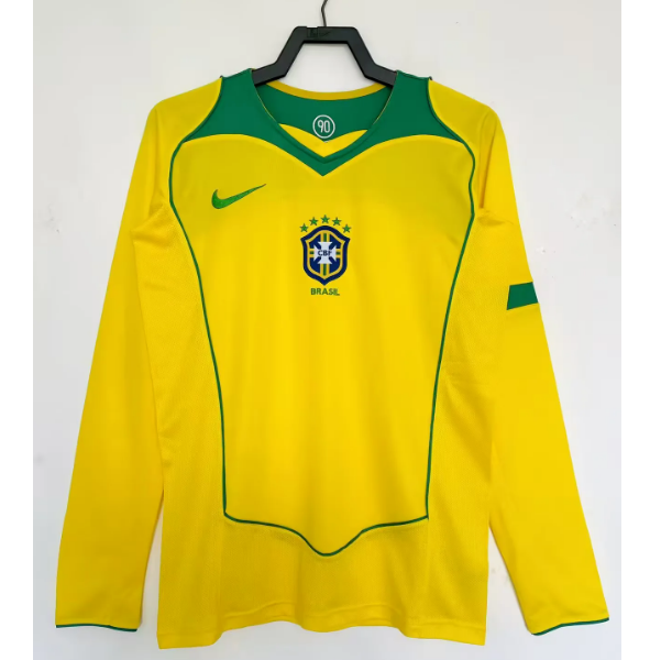 Brazil 2004 Home Retro Long Sleeved Shirt Soccer Jersey