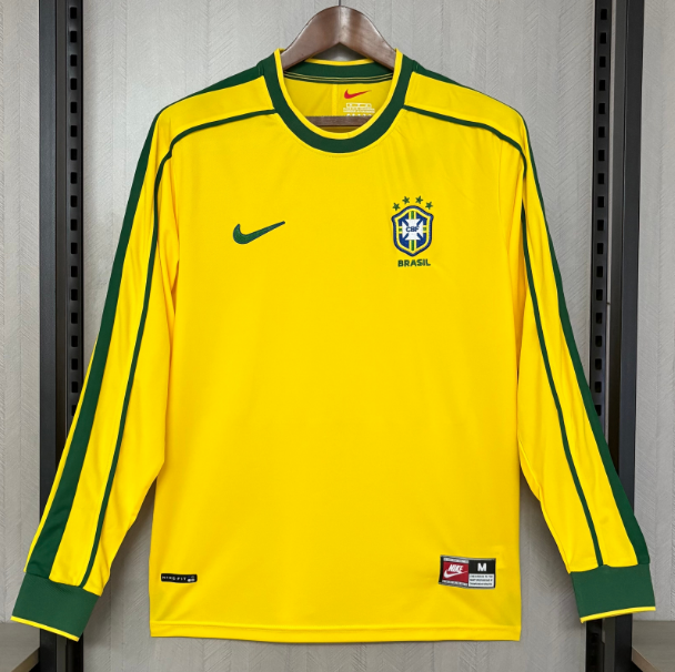 Brazil 1998 Home Retro Long Sleeved Shirt Soccer Jersey