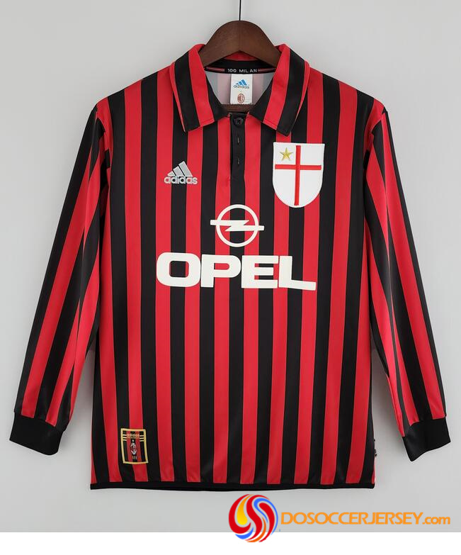 AC Milan 1999/2000 Home Retro Long Sleeved Shirt Soccer Jersey