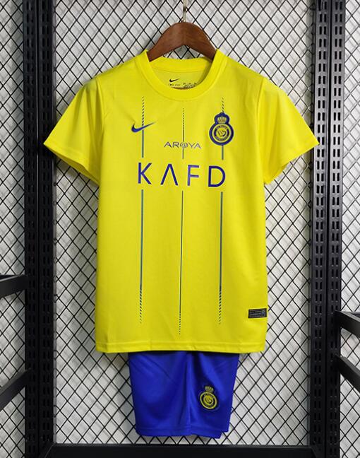 AL-NASSR 2023/24 Home Kids Soccer Jersey Kit Children Shirt + Shorts