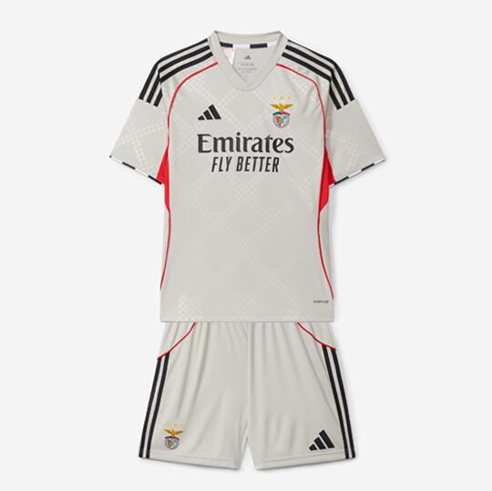 Benfica 2025/26 Away Beige Kids Soccer Jersey Kit Shirt + Shorts