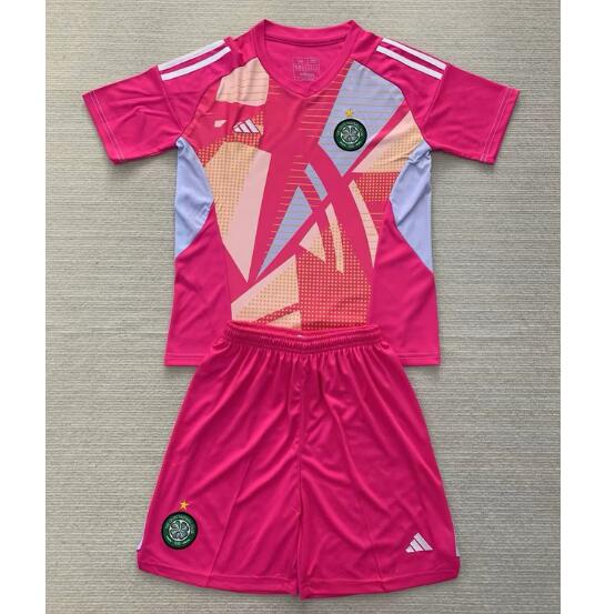 Celtic 2024/25 Goalkeeper Pink Kids Soccer Jersey Kit Children Shirt + Shorts