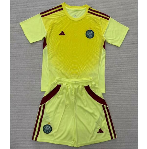 Celtic 2025/26 Goalkeeper Kids Yellow Soccer Jersey Kit Children Shirt + Shorts